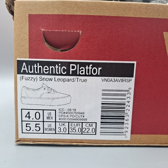 New Vans Authentic Platform 2.0 Fuzzy Snow Leopard Faux Fur True White Women 5.5 - Picture 11 of 11